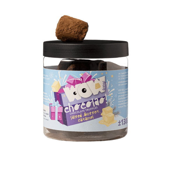 Gezouten boterkaramel kersttruffels geschenkpot 130g | Feestelijke karamel chocolade