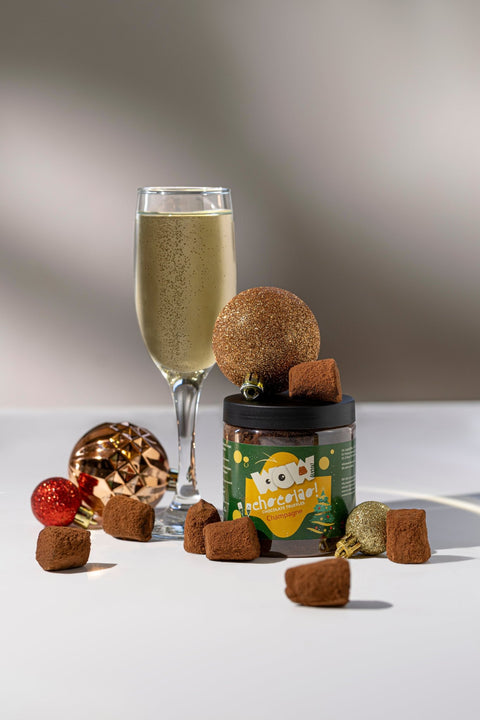 Champagne Christmas Truffles Gift Jar 130g | Sparkling Holiday Chocolate - WOW Chocolao!