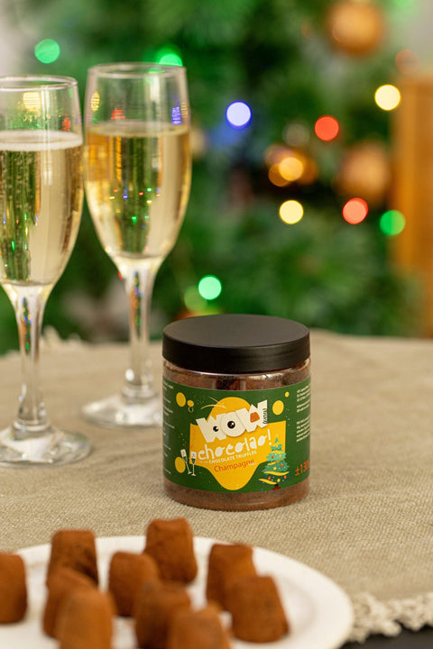 Champagne Christmas Truffles Gift Jar 130g | Sparkling Holiday Chocolate - WOW Chocolao!