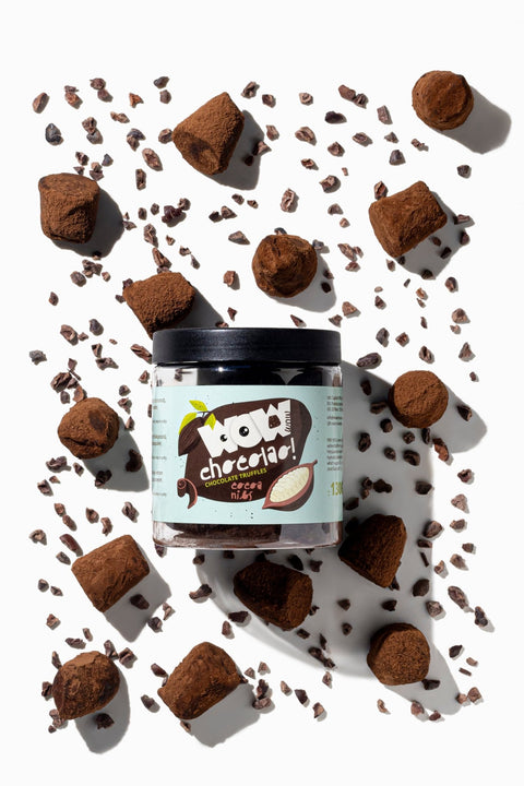 Cocoa Nibs Chocolate Truffles Gift Jar 130g | Crunchy Cocoa Chocolate - WOW Chocolao!