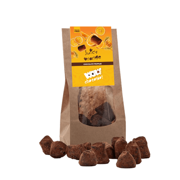 Gekonfijte sinaasappel chocolade truffels - Kersteditie - Biologisch afbreekbare zak 130g