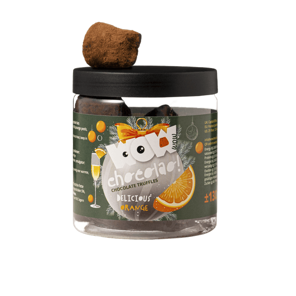 Gekonfijte sinaasappel kersttruffels geschenkpot 130g | Feestelijke sinaasappel chocolade