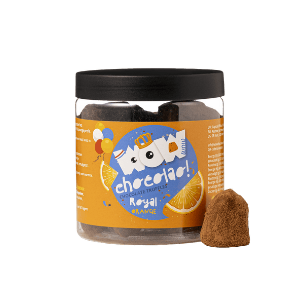 Gekonfijte sinaasappel Koningsdag truffels geschenkpot 130g | Koninklijke sinaasappel chocolade