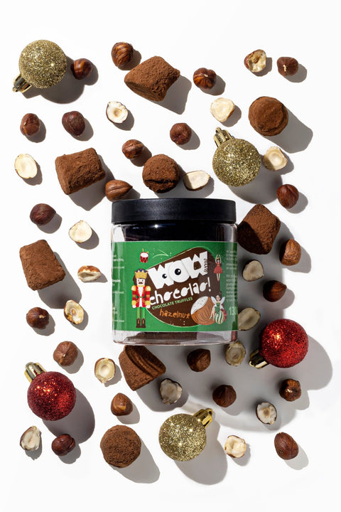 Hazelnut Christmas Truffles Gift Jar 130g | Festive Nut Chocolate - WOW Chocolao!
