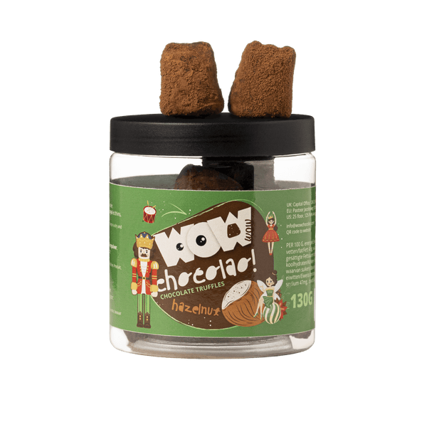 Hazelnoot kersttruffels geschenkpot 130g | Feestelijke notenchocolade