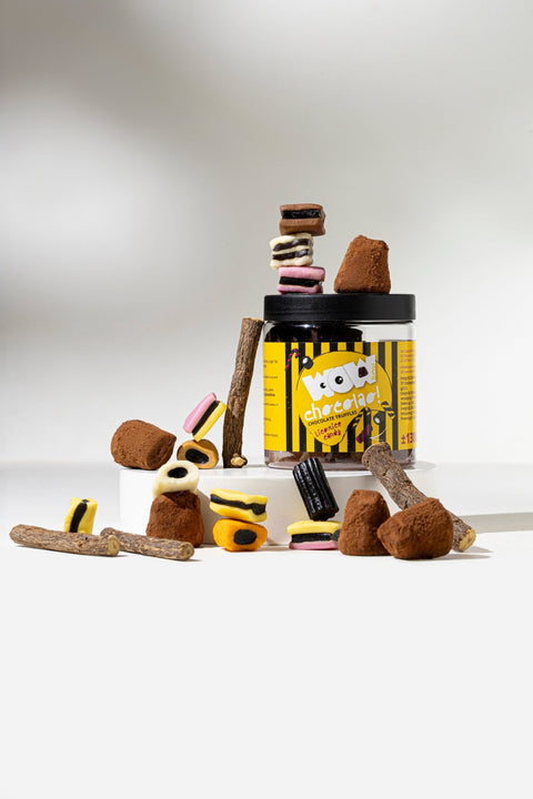 Liquorice Chocolate Truffles Gift Jar 130g | Gourmet Liquorice Chocolate - WOW Chocolao!