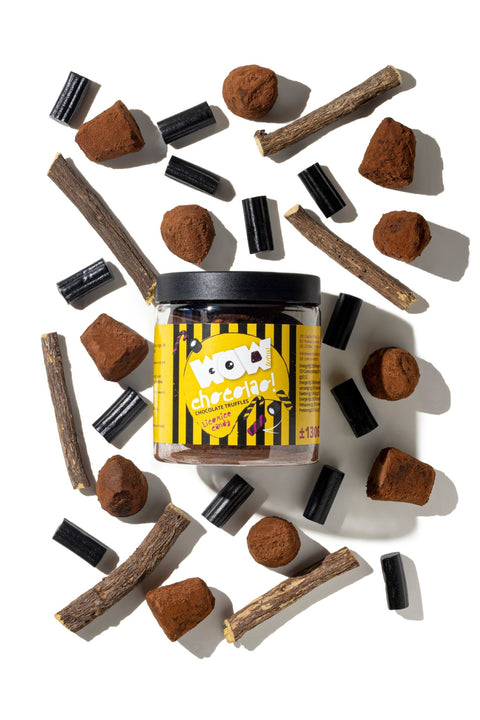 Liquorice Chocolate Truffles Gift Jar 130g | Gourmet Liquorice Chocolate - WOW Chocolao!