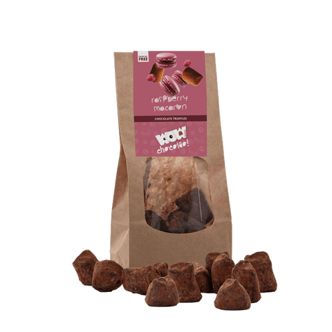 Raspberry Macaron Chocolate Truffles - Biodegradable bag 130g - WOW Chocolao!