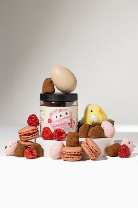 Raspberry Macaron chocolate truffles - Easter Gifting jar 130g - WOW Chocolao!