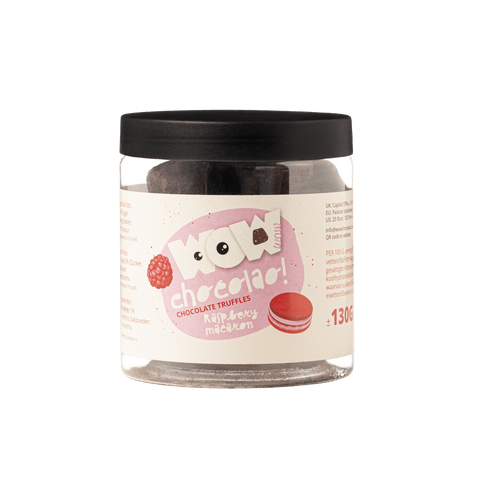 Raspberry Macaron Chocolate Truffles Gift Jar 130g | Fruity Luxury Chocolate - WOW Chocolao!