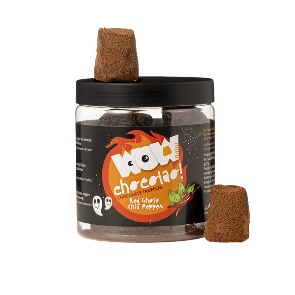 Red Ghost Chili Peppers Truffels Cadeaupot 130g | Pittige Halloween Chocolade